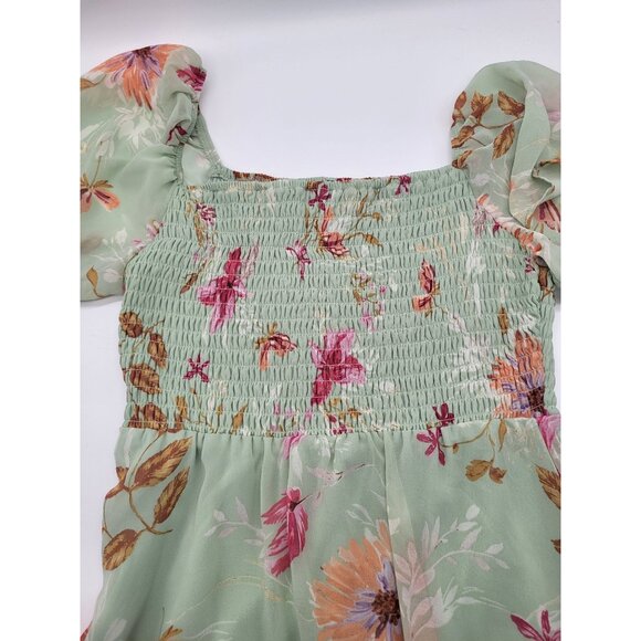 Lily Rose Women's LG Mint Green Floral Smocked High Low Dress Fairy Easter - Picture 3 of 9